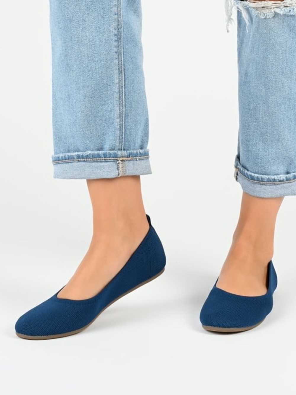 Journee Collection Navy Knit Slip-On Ballet Flats